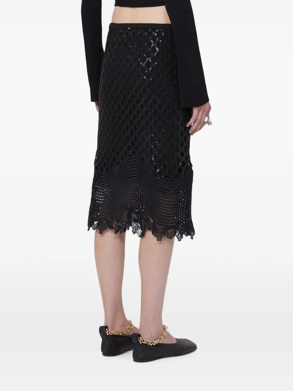 Max Mara Sequin-embellished Open-knit Skirt In Black