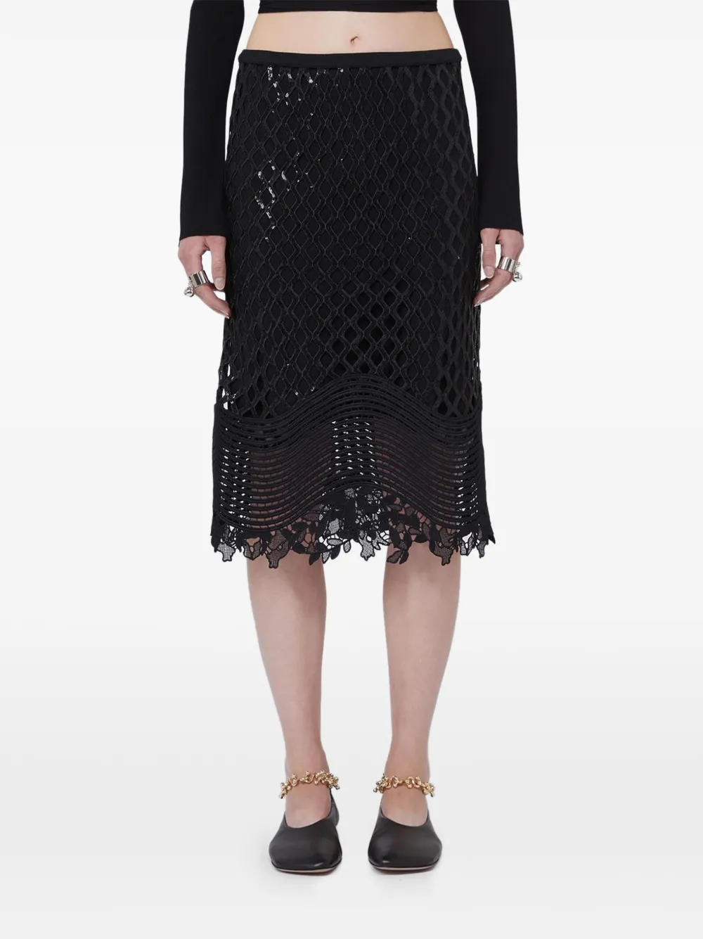 Max Mara sequin-embellished open-knit skirt - Nero