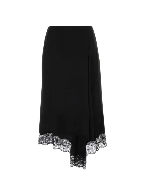 Alexander McQueen Lace-trim Asymmetric Midi Skirt in Black