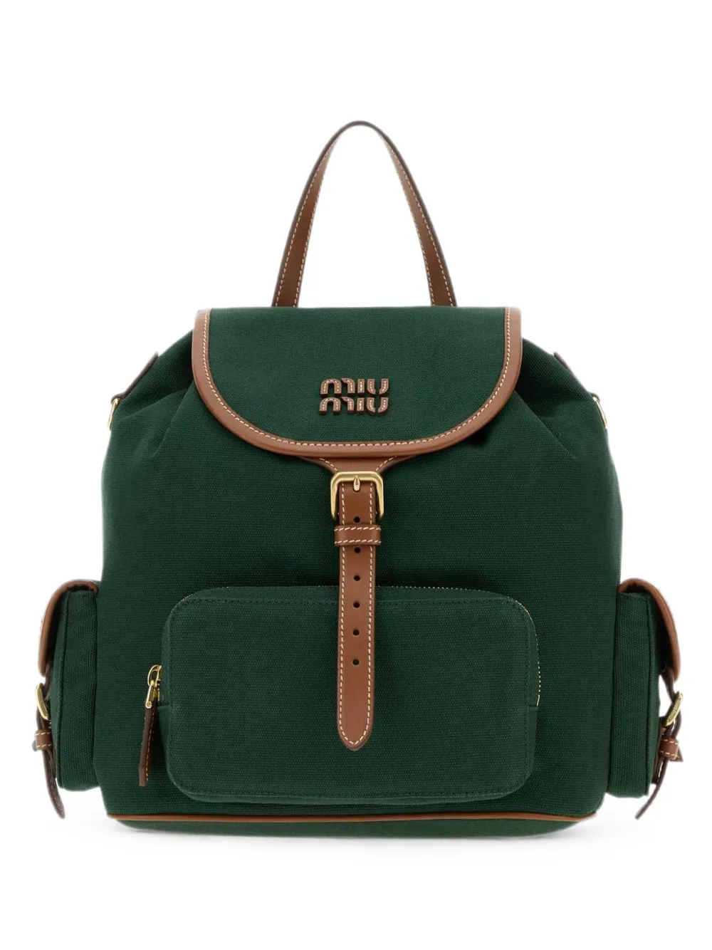 Miu Miu Rucksack aus Canvas mit Logo-Schild - Grün