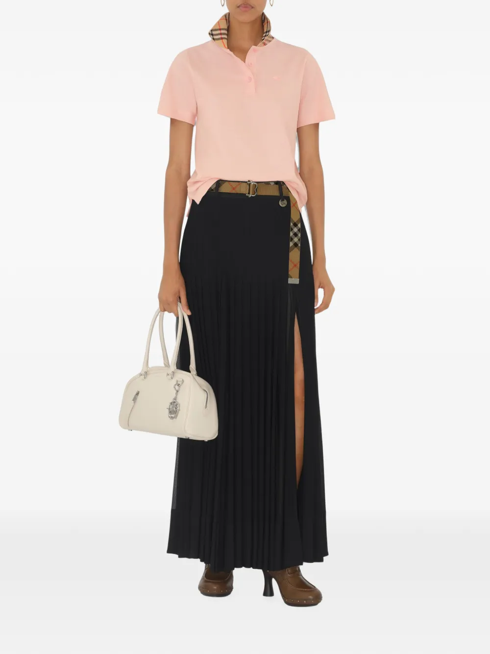 Burberry Katoenen poloshirt met geruite kraag Roze