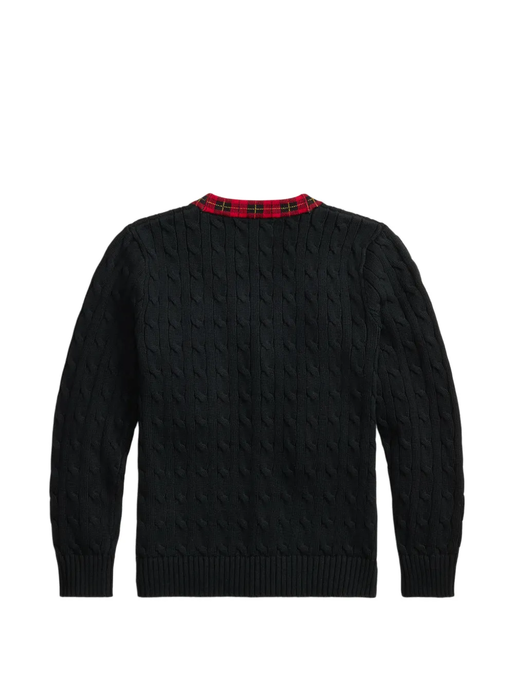 POLO RALPH LAUREN KIDS Kabelgebreid katoenen vest met geruite afwerking Zwart