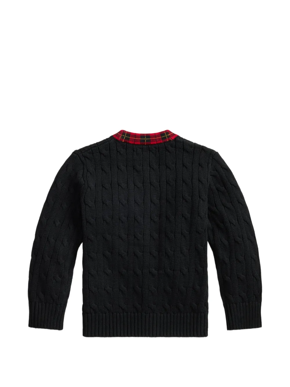 POLO RALPH LAUREN KIDS Kabelgebreid katoenen vest met geruite afwerking Zwart