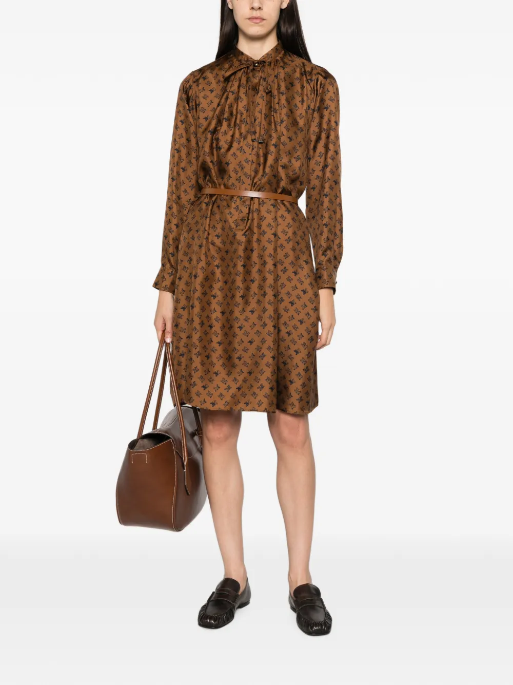 Max Mara Midi-jurk met logoprint Bruin