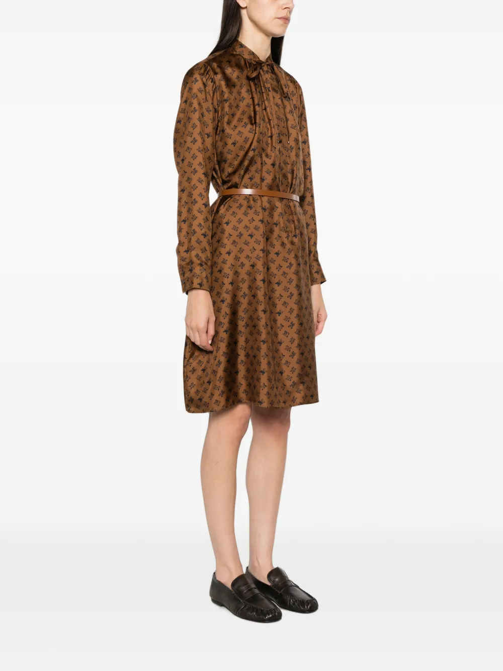 Max Mara Midi-jurk met logoprint Bruin