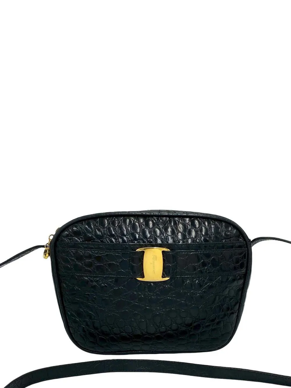 Ferragamo Pre-Owned 2010-2026 Croc Embossed Leather Vara crossbody bag - Nero