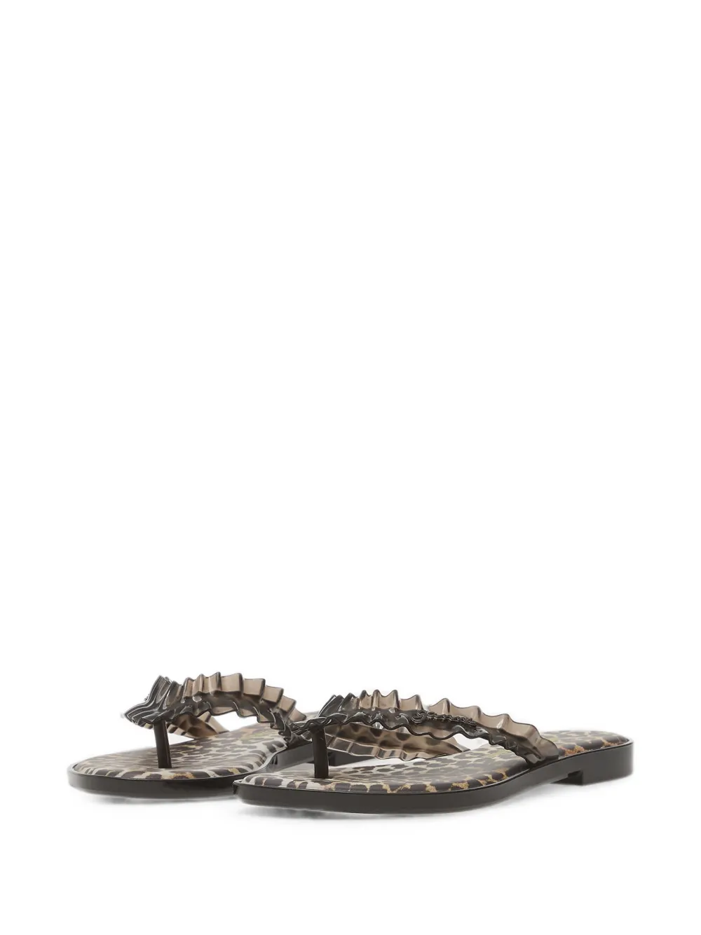 Melissa ruffled leopard-print flip flops Beige