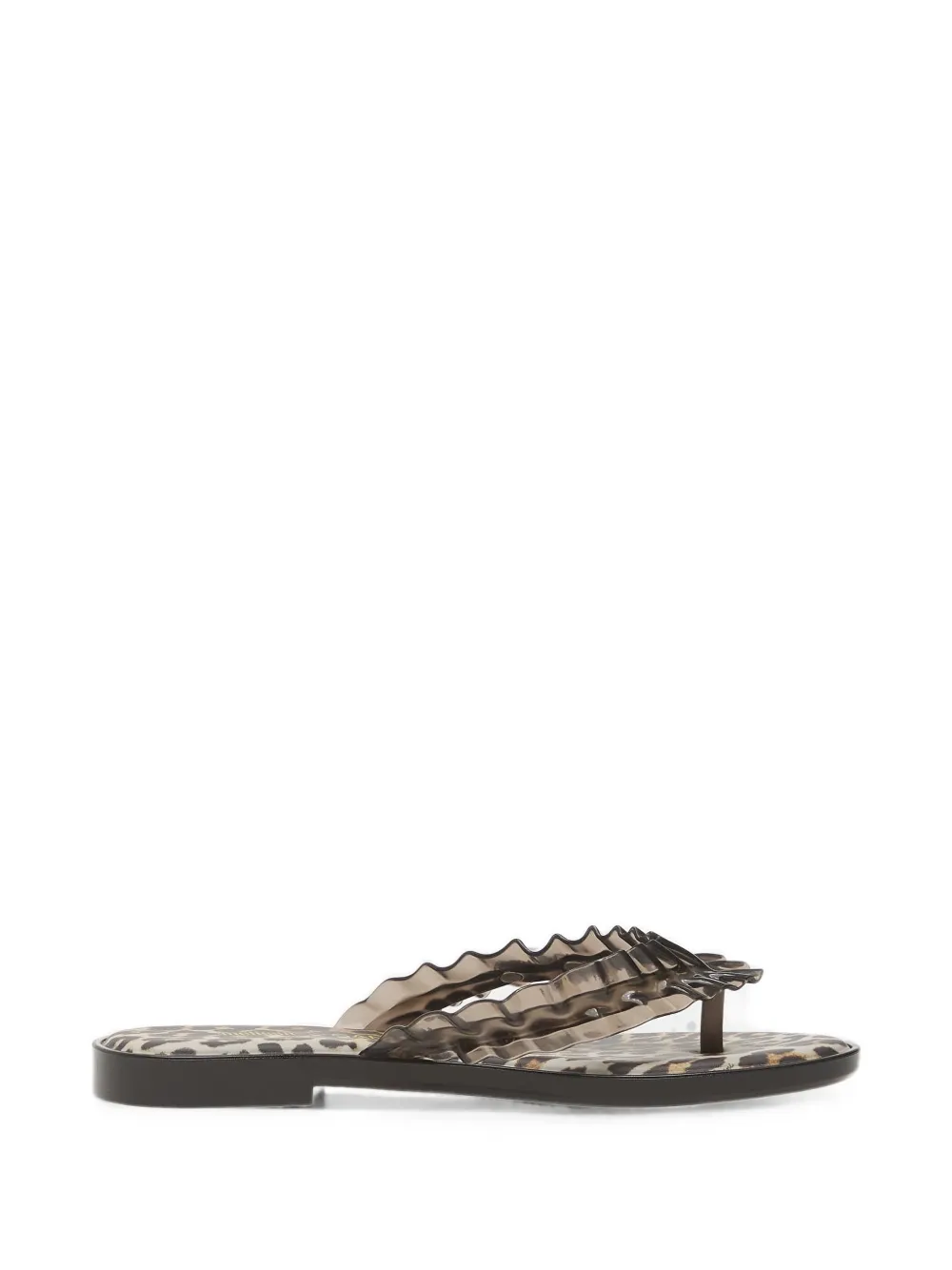 Melissa ruffled leopard-print flip flops Beige