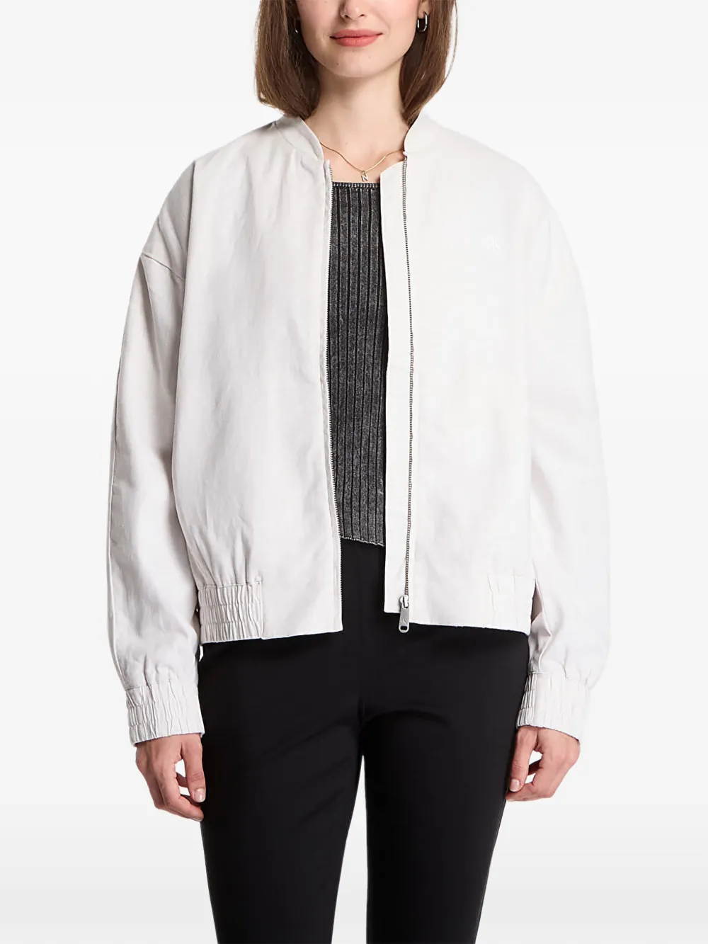 Calvin Klein logo-embroidered bomber jacket - White