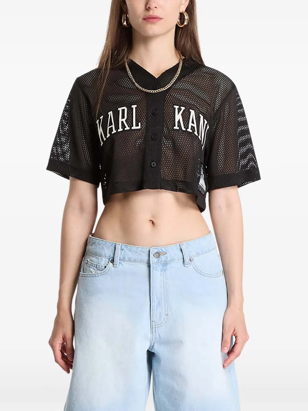 karl kani mesh logo-print cropped shirt