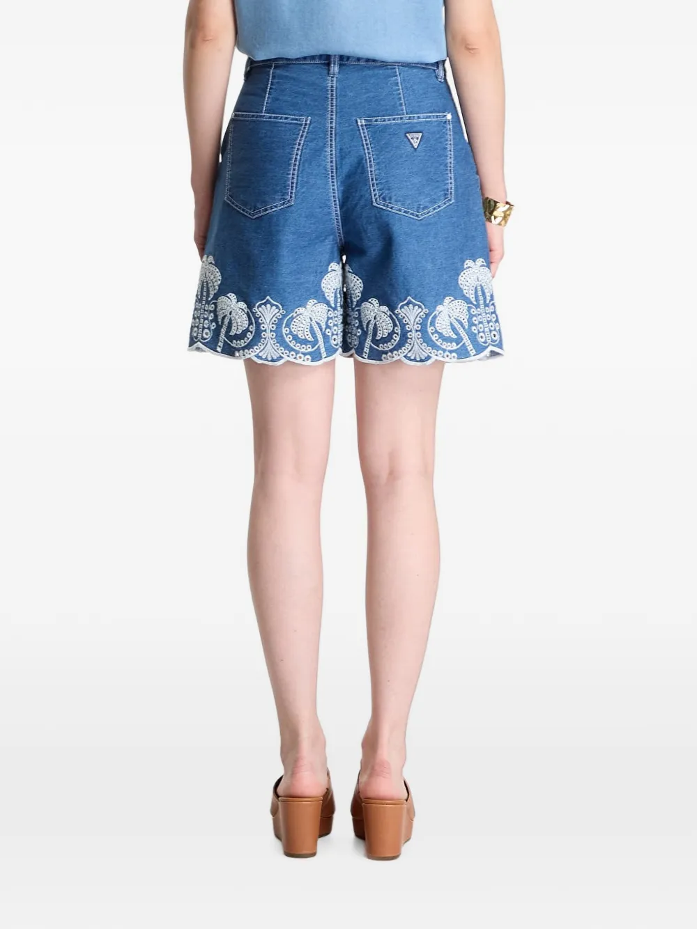 GUESS USA Shorts met borduurwerk en gewelfde afwerking Blauw