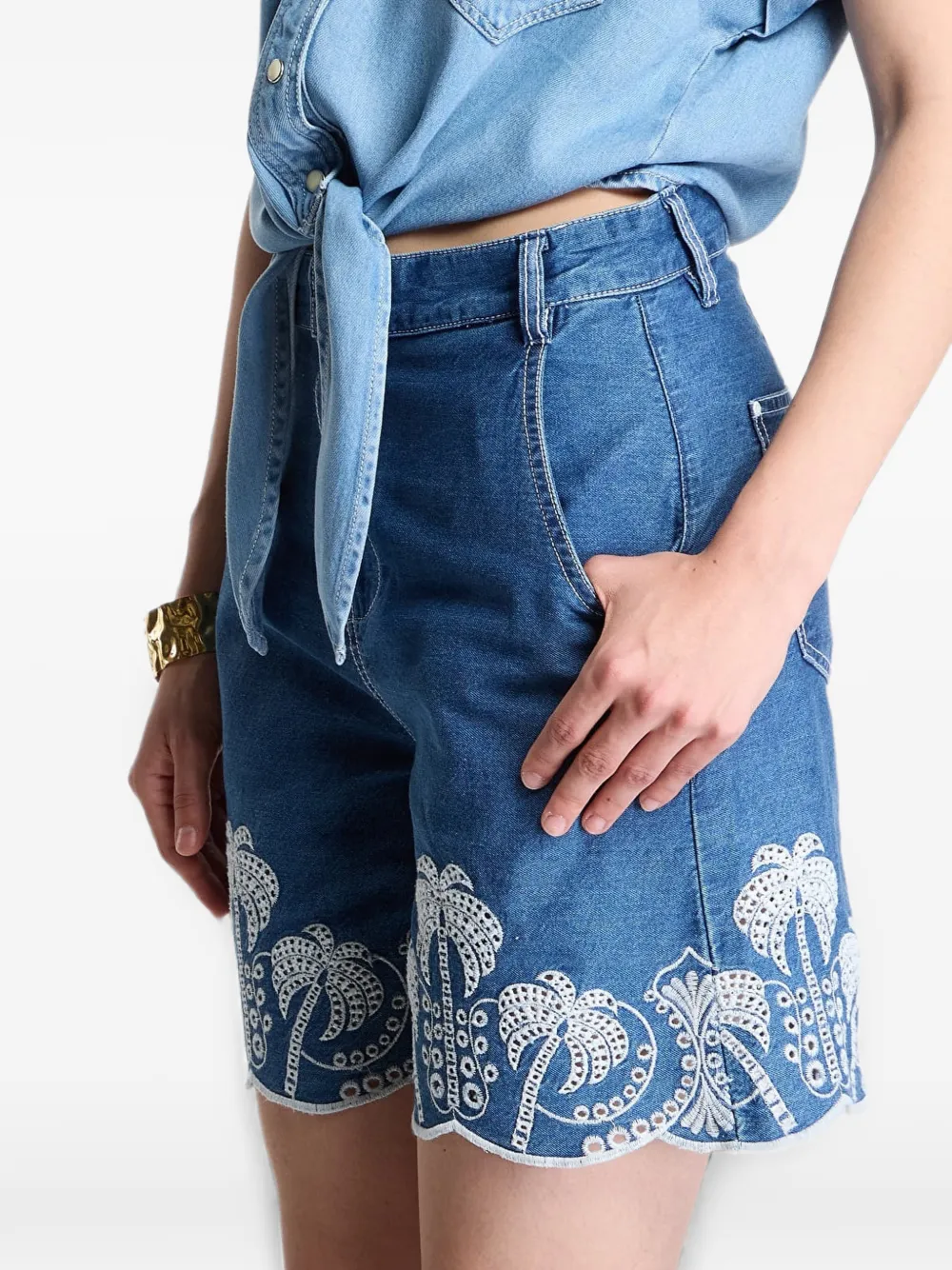 GUESS USA Shorts met borduurwerk en gewelfde afwerking Blauw