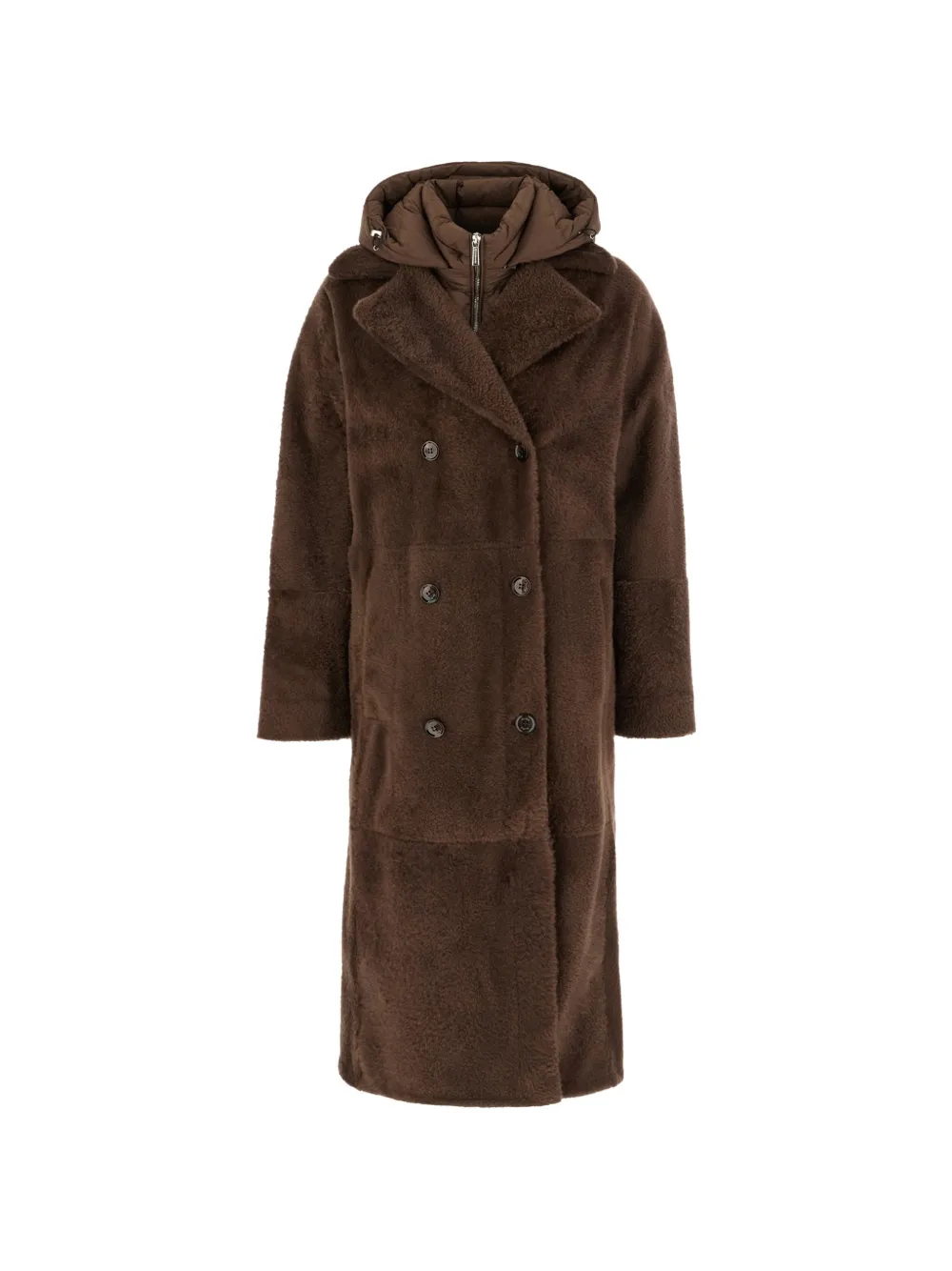 Moorer hooded double-breasted coat - Marrone