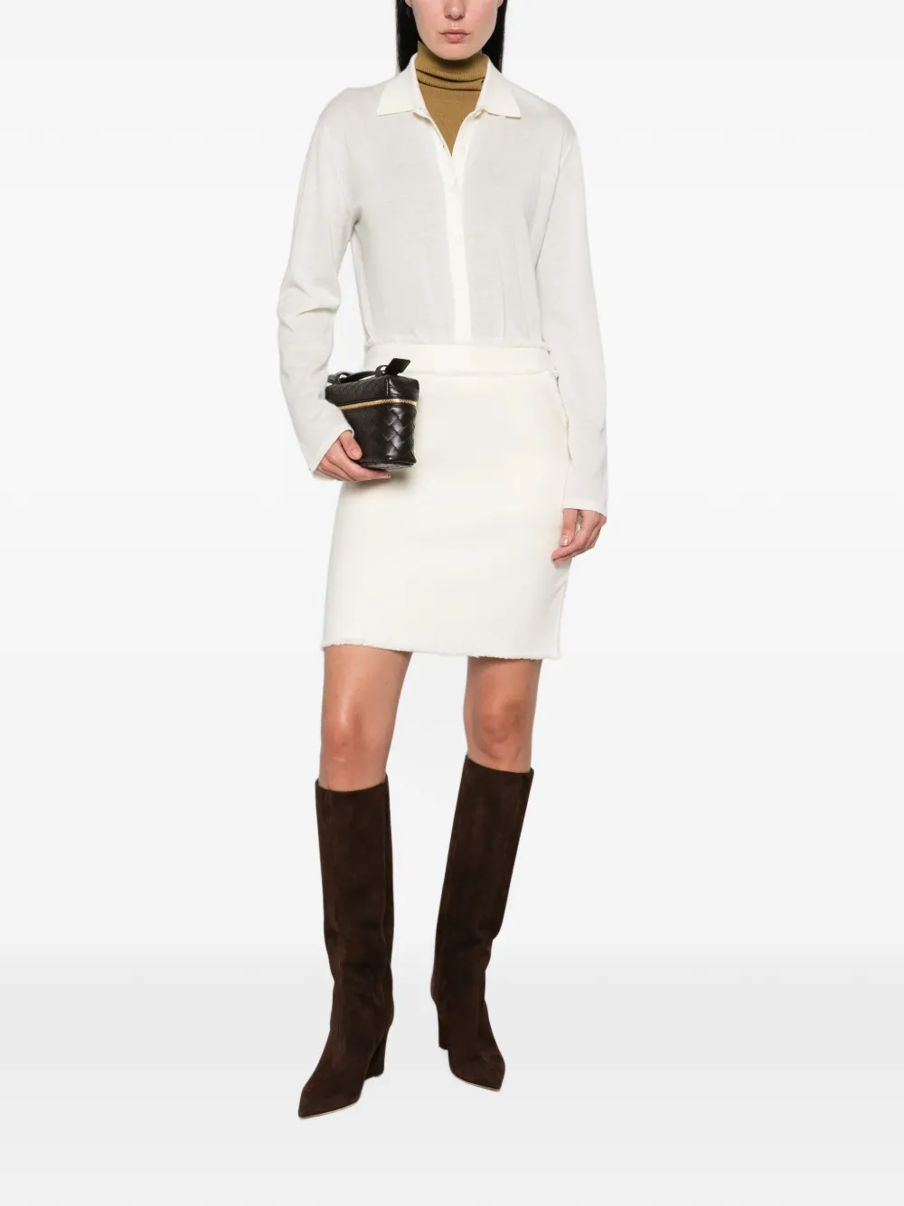 Max Mara frayed-edge mini skirt Beige