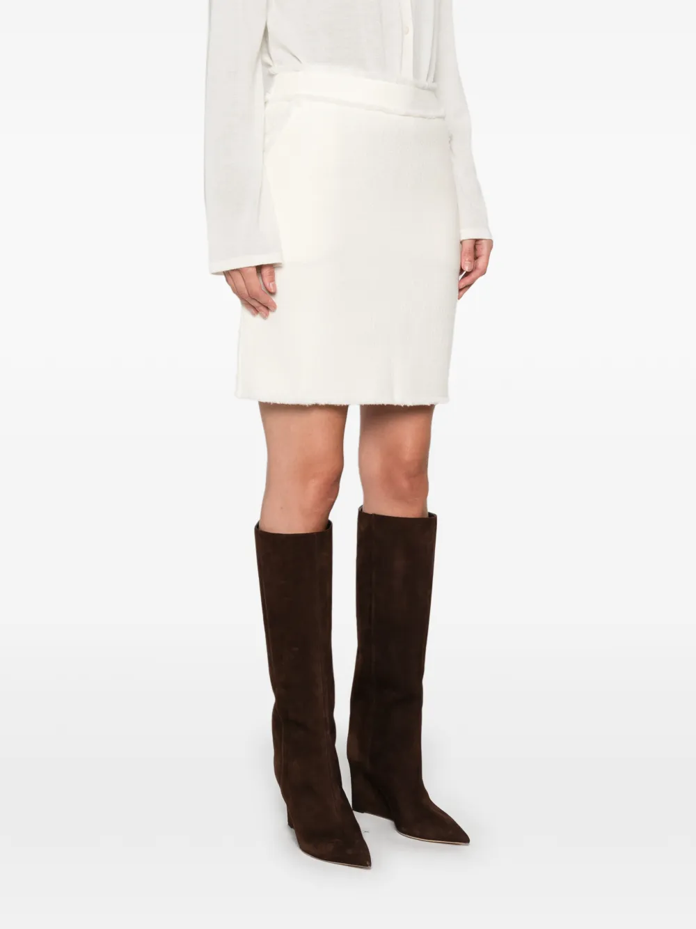 Max Mara frayed-edge mini skirt Beige