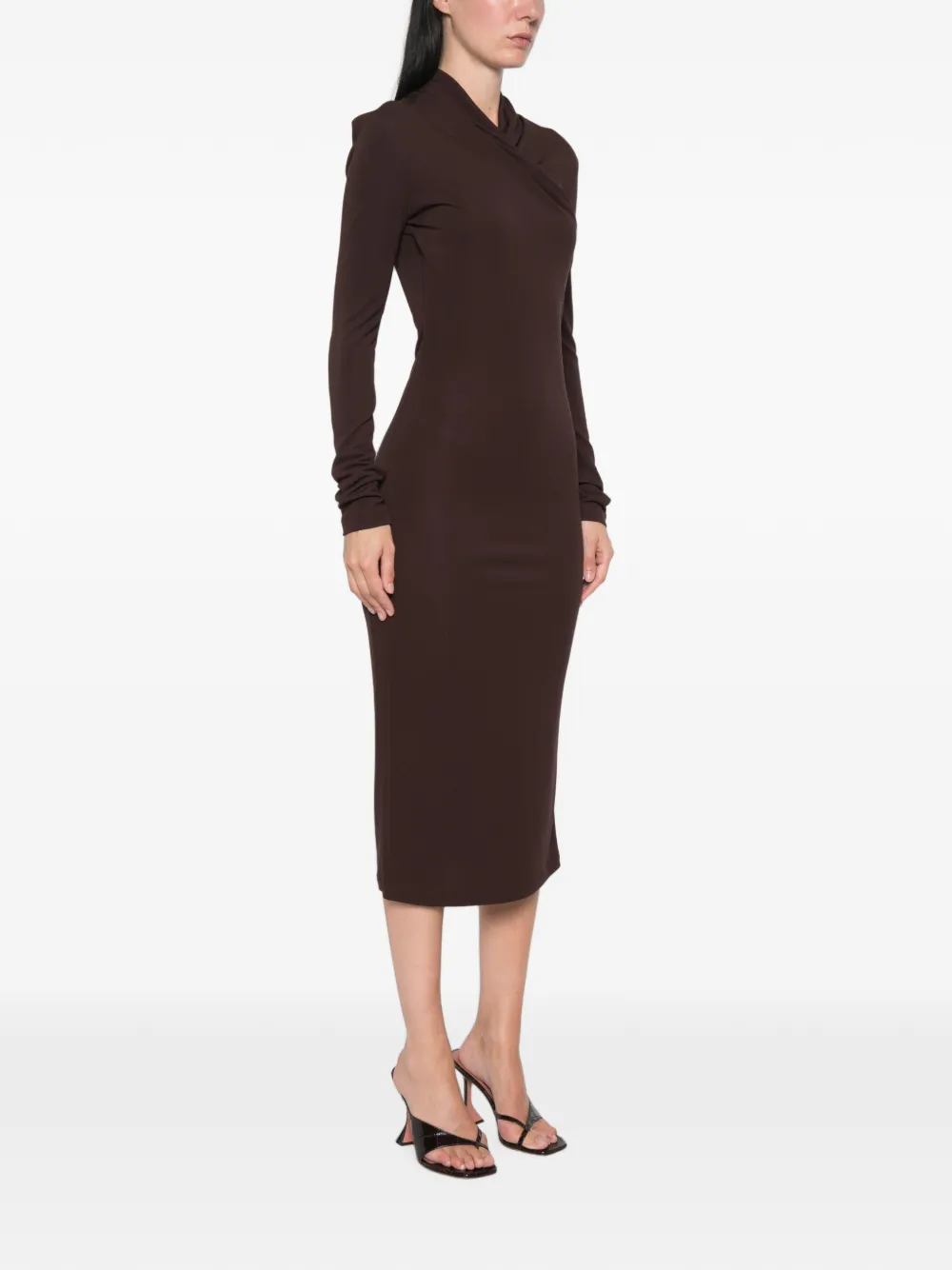 Max Mara Estremo crossover-neck long-sleeve midi dress Bruin