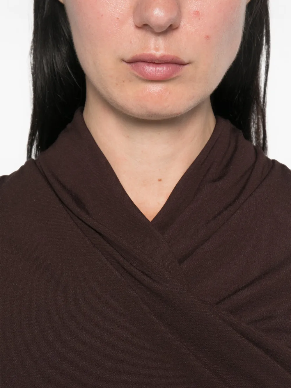 Max Mara Estremo crossover-neck long-sleeve midi dress Bruin