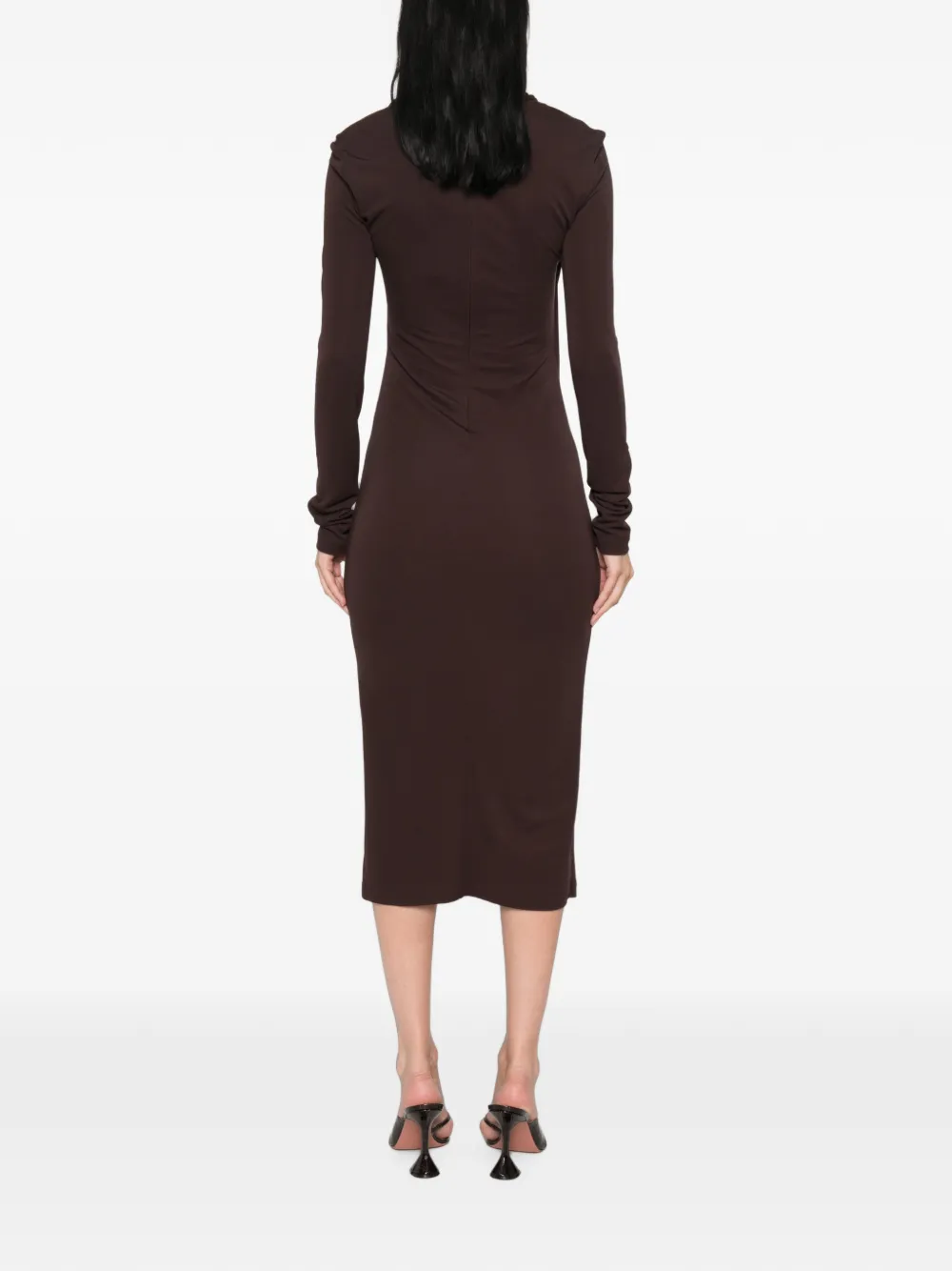 Max Mara Estremo crossover-neck long-sleeve midi dress Bruin