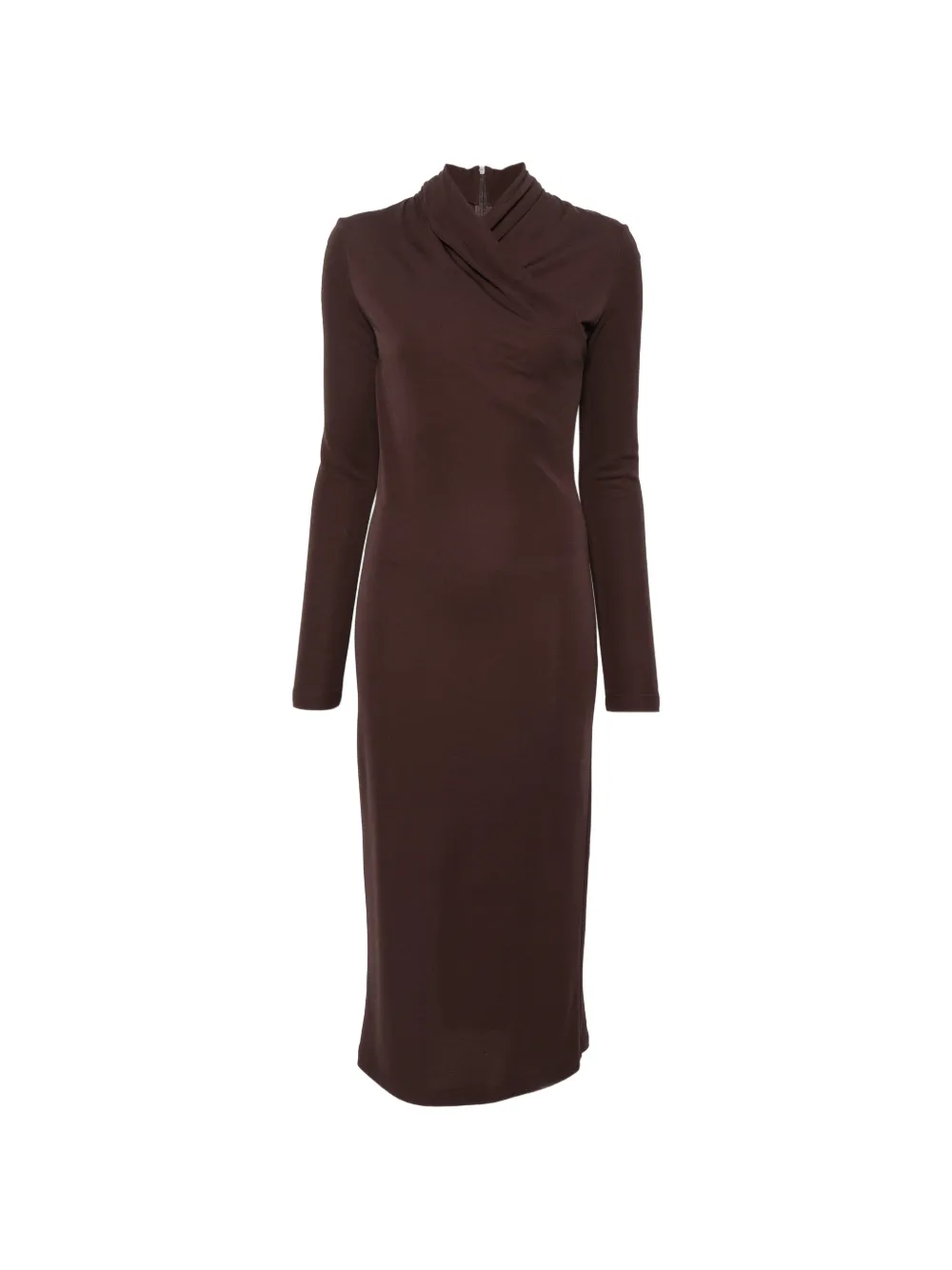 Max Mara Estremo crossover-neck long-sleeve midi dress Bruin
