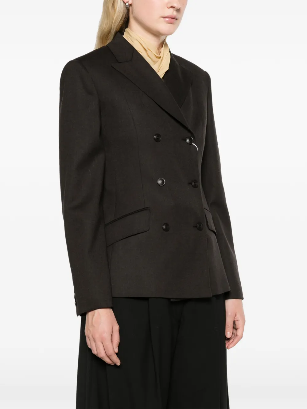 Max Mara double-breasted wool flannel jacket dark brown Bruin