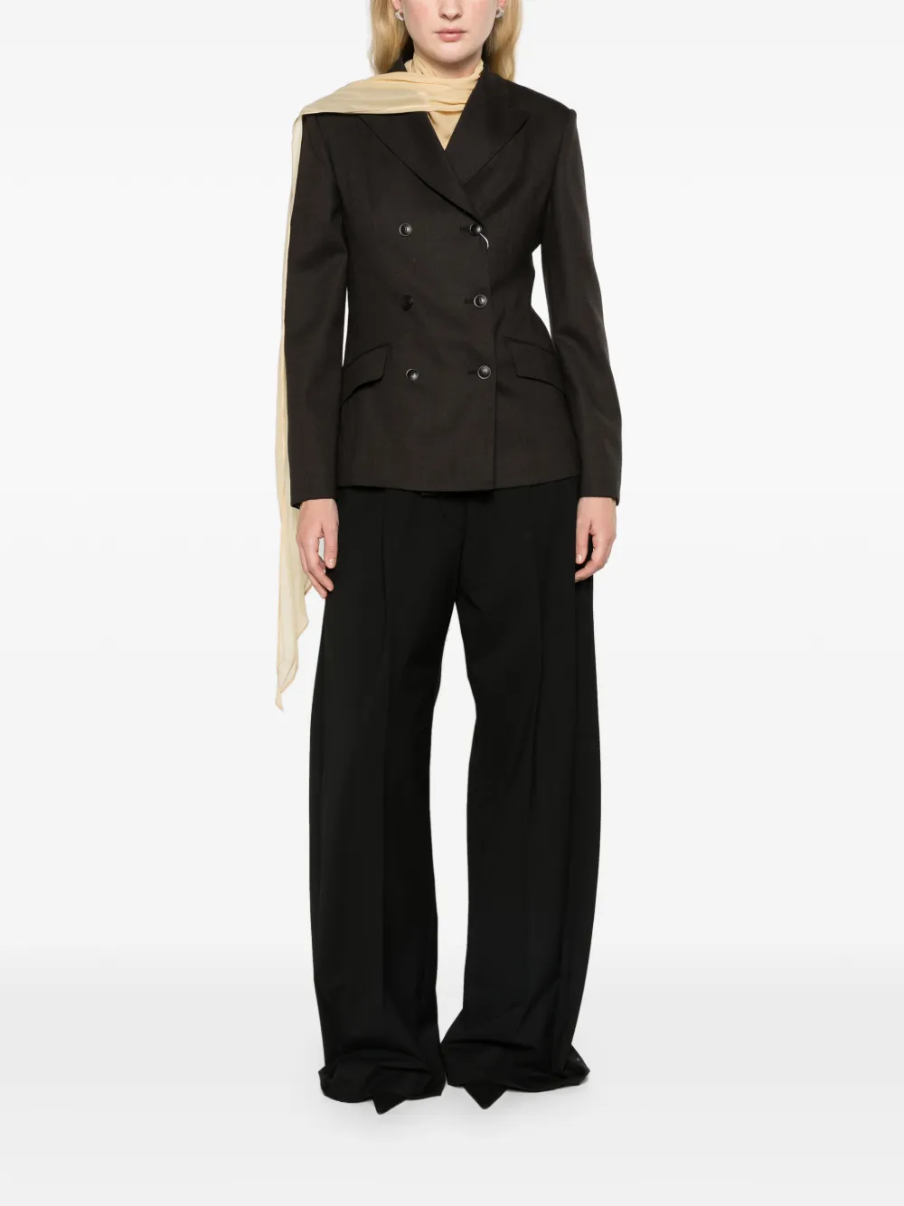 Max Mara double-breasted wool flannel jacket dark brown Bruin