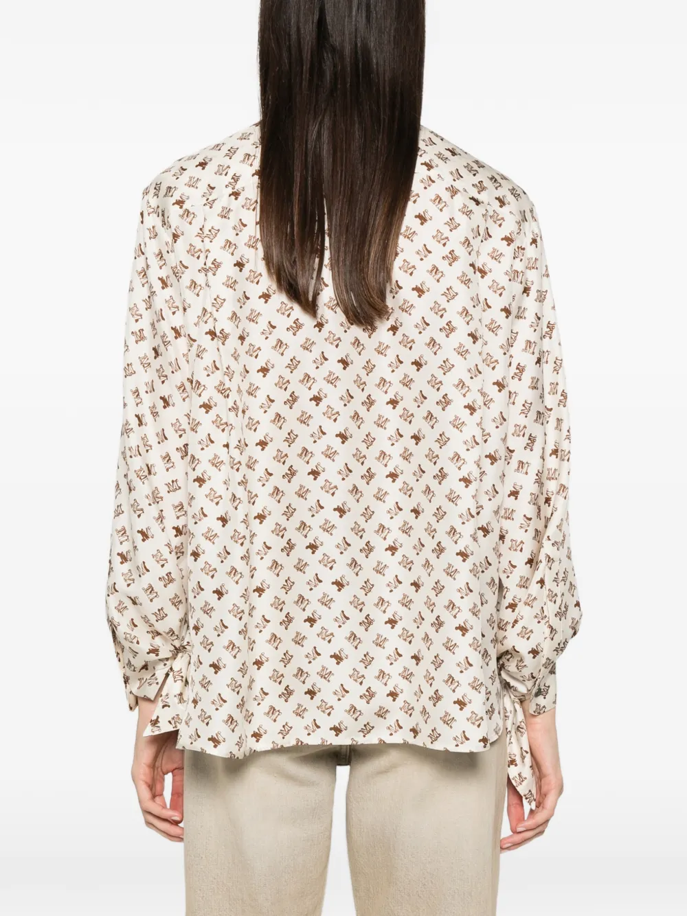 Max Mara Blouse met logo-print en gestrikte mouwen Wit