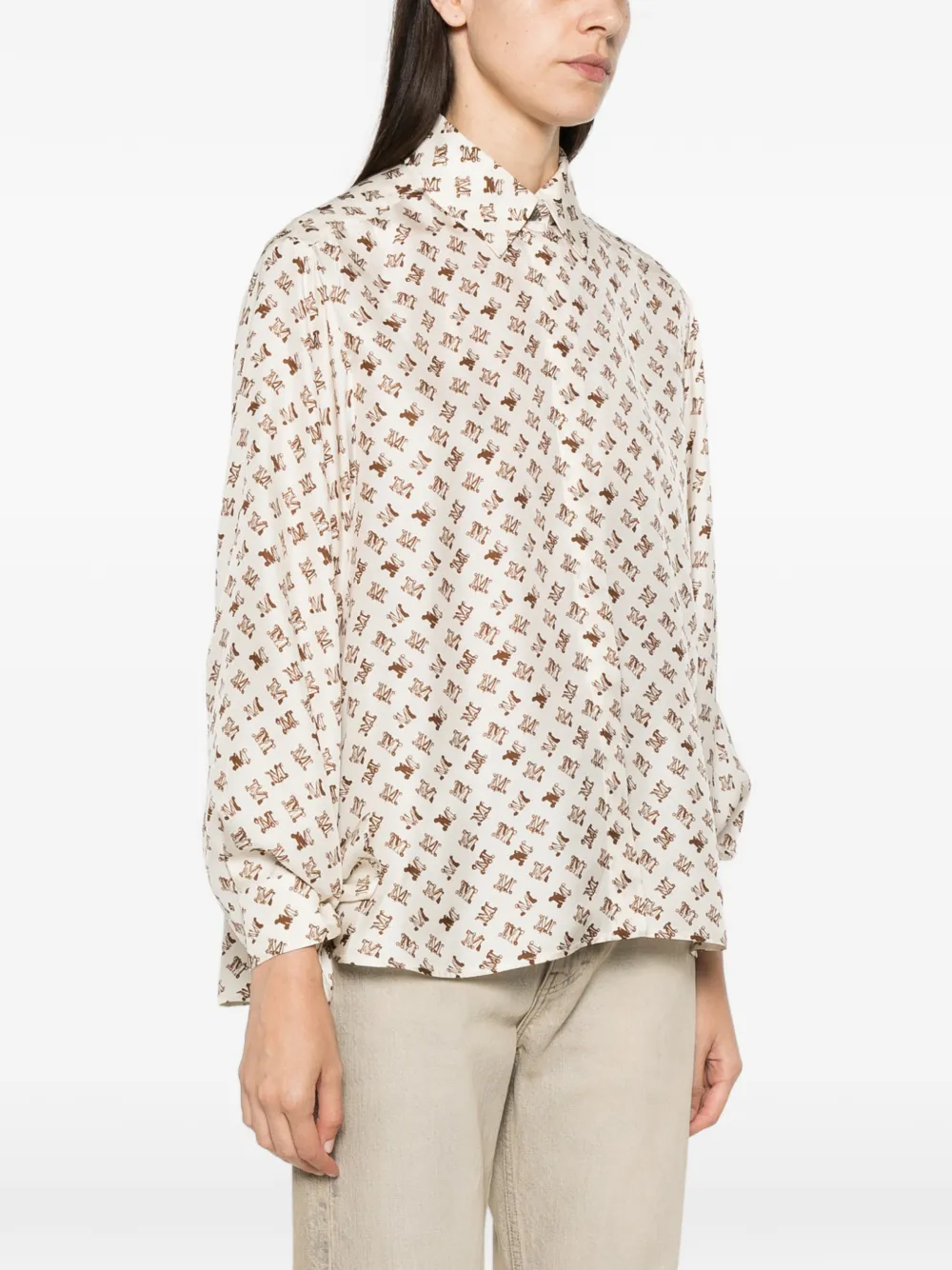 Max Mara Blouse met logo-print en gestrikte mouwen Wit