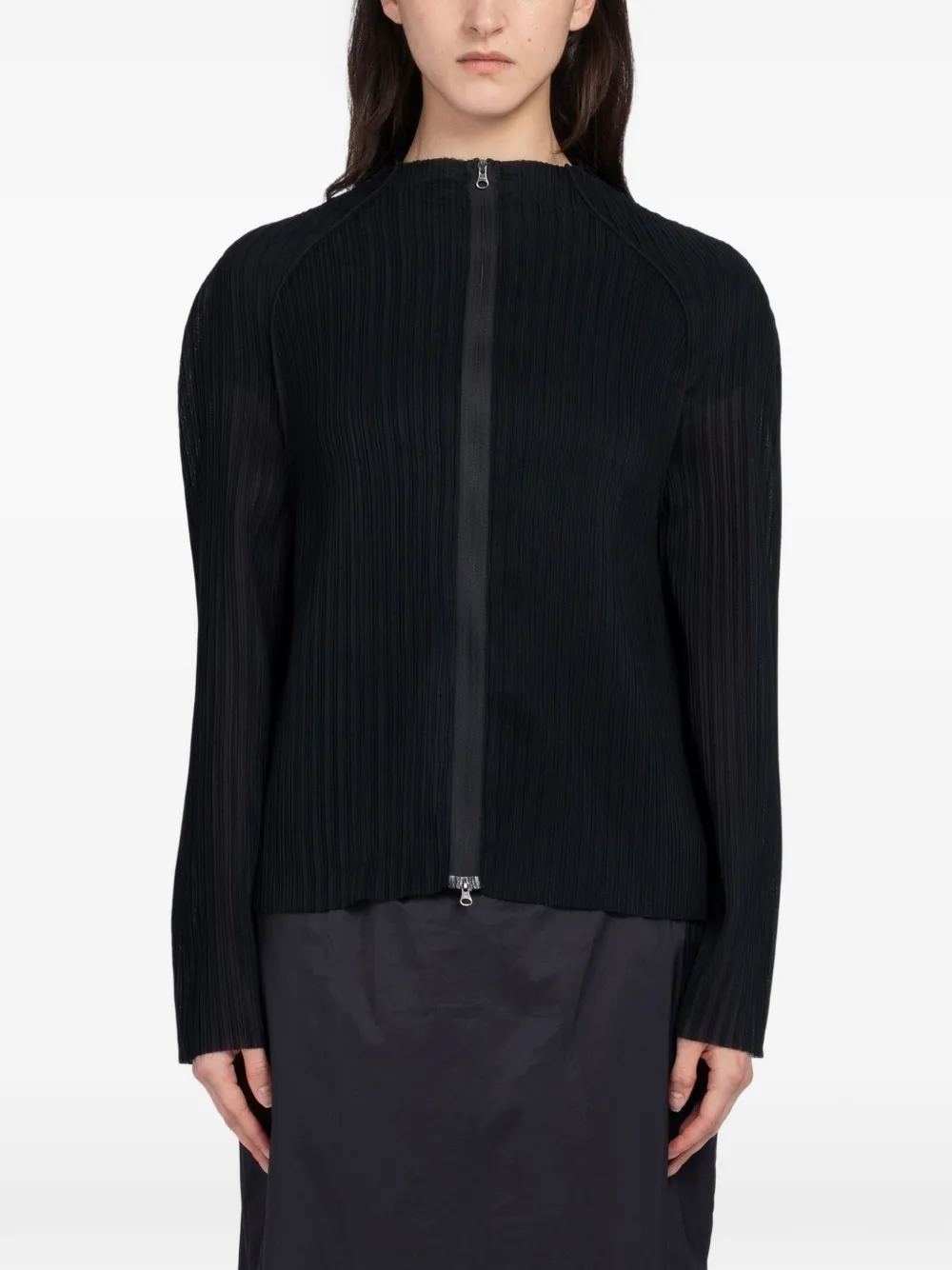 Amomento pleated zip-up cardigan - Schwarz