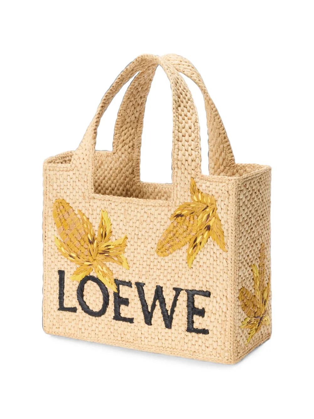 LOEWE Kleine Font geweven shopper met geborduurd logo Beige