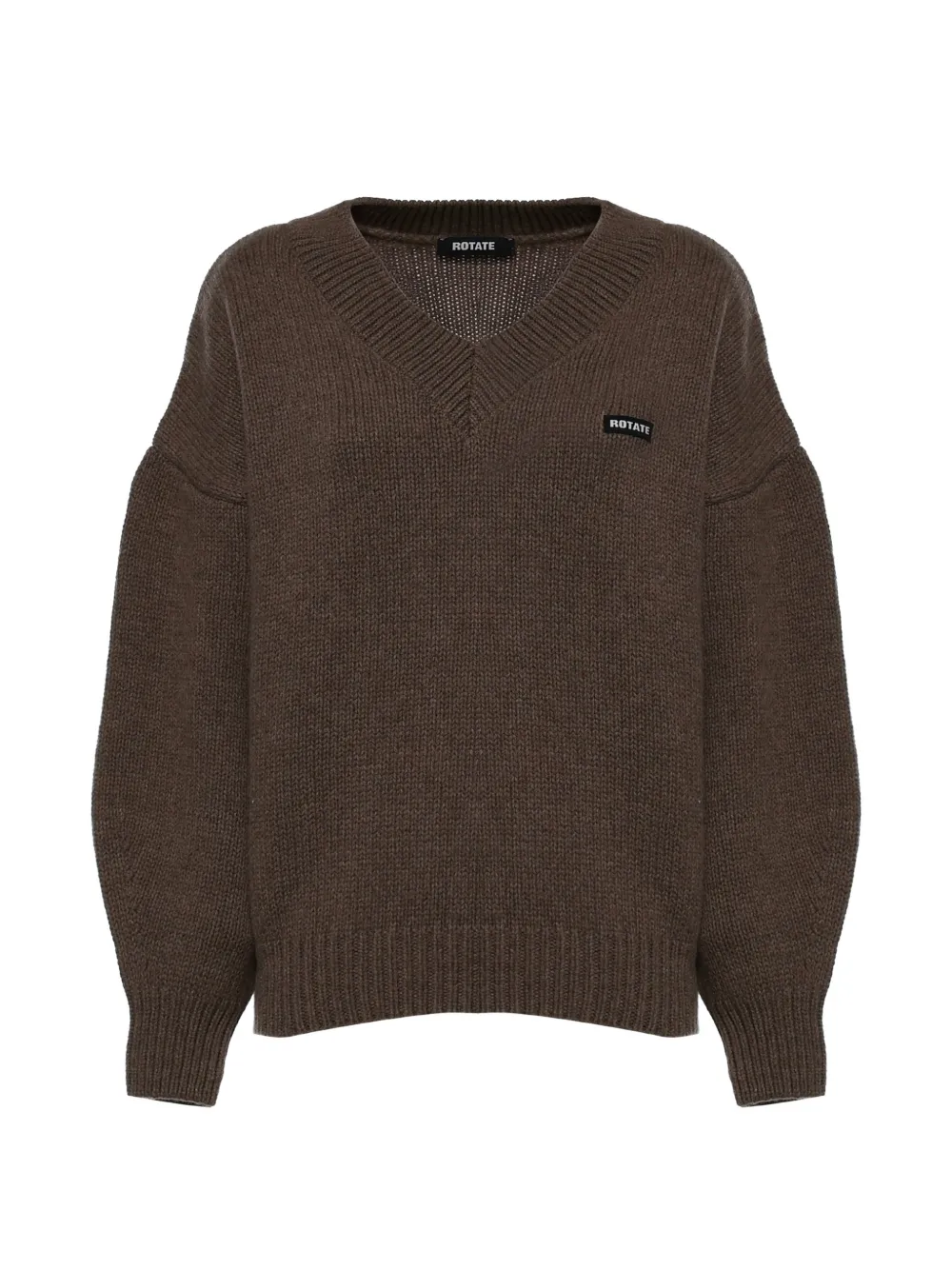 ROTATE BIRGER CHRISTENSEN logo-patch V-neck sweater - Marrone