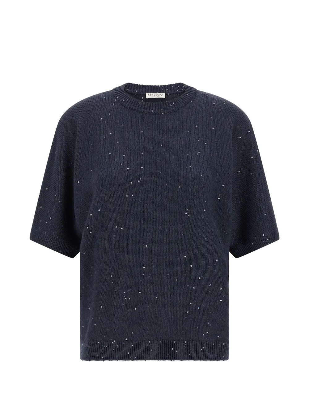 Brunello Cucinelli sequin-embellished short-sleeve sweater - Blue