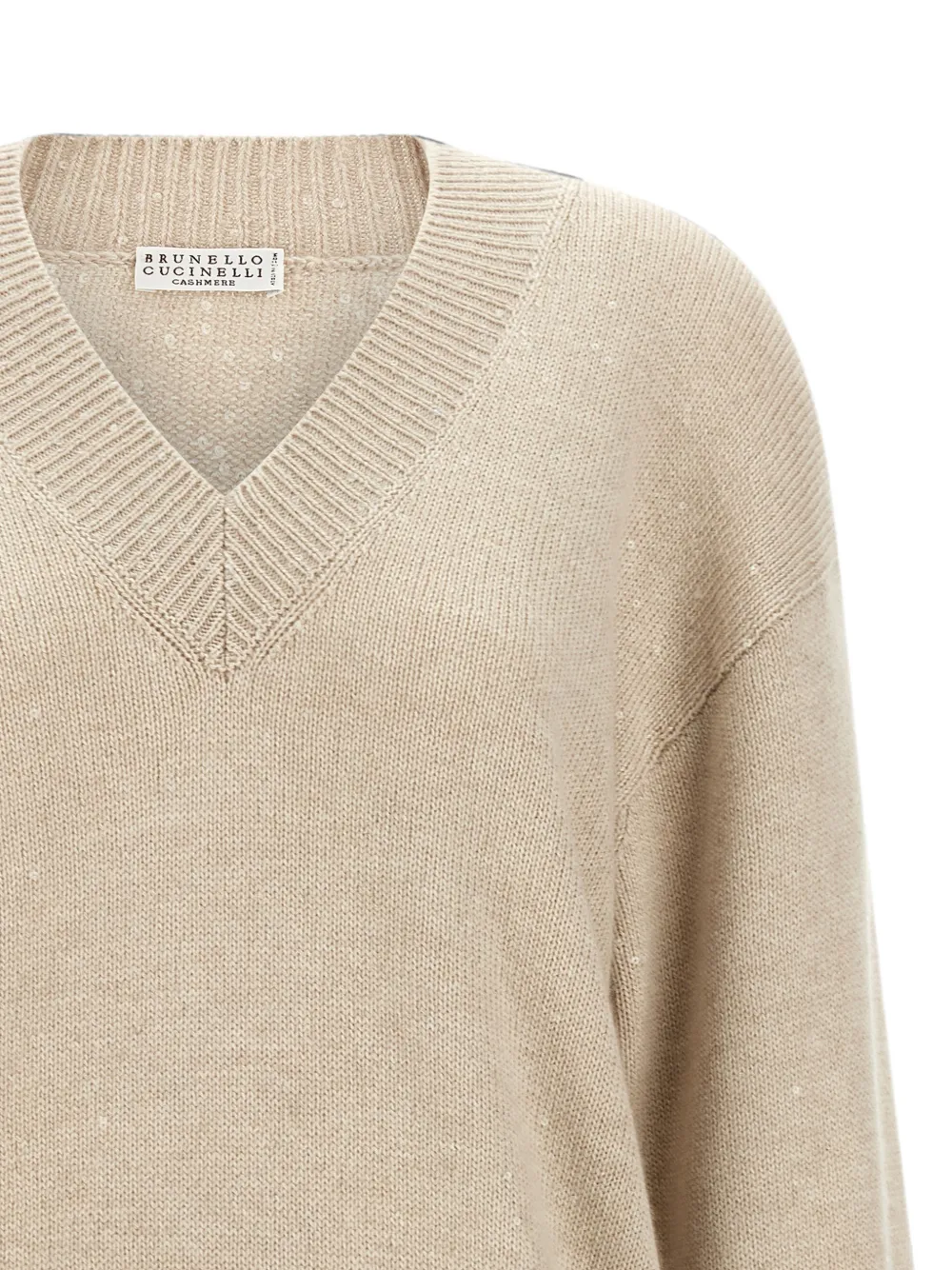 Brunello Cucinelli Trui met V-hals en pailletten Beige