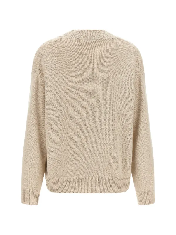 Brunello Cucinelli スパンコール Vネックセーター | ニュートラル