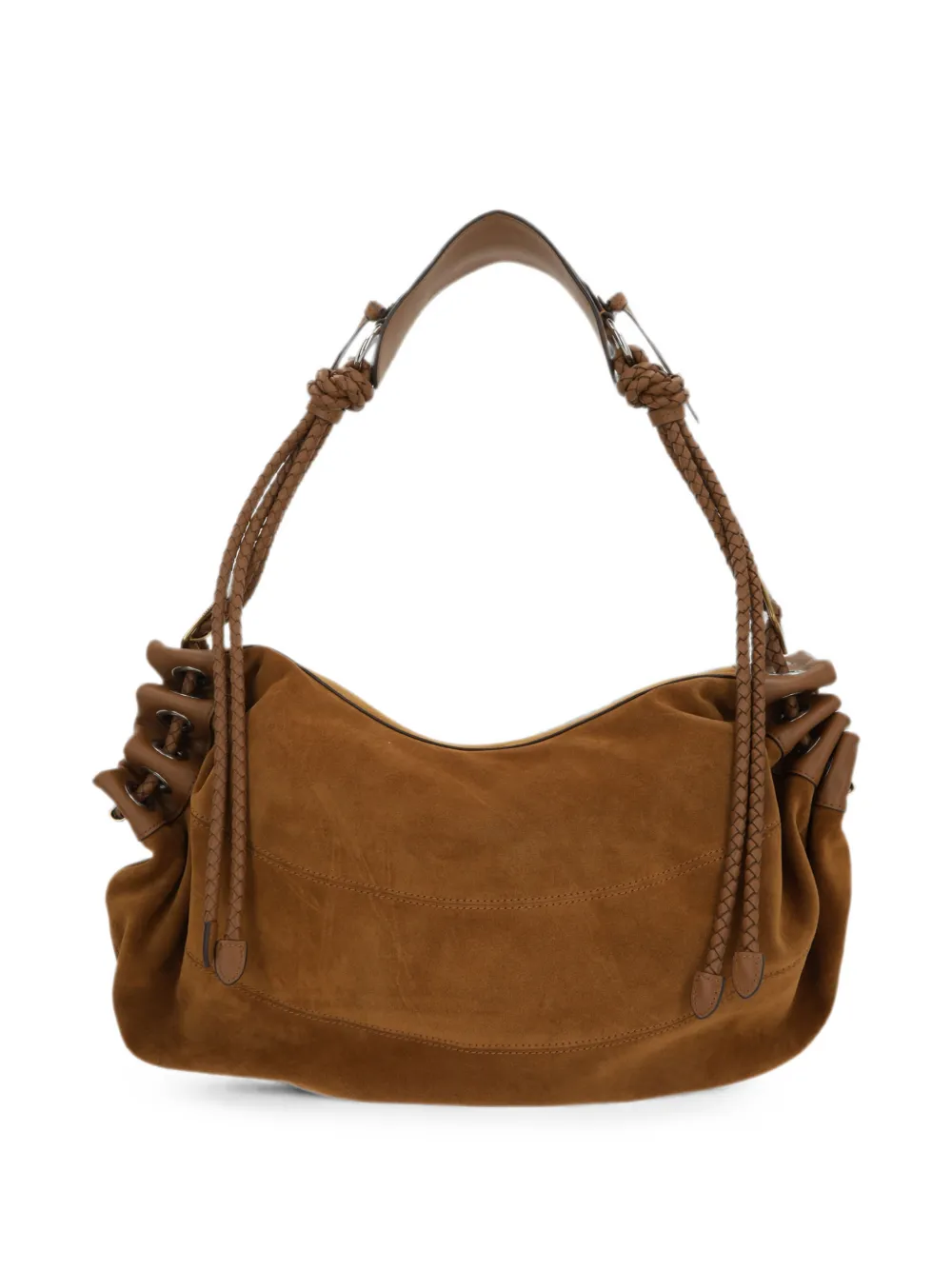 ISABEL MARANT Medium Maia suède schoudertas met gevlochten bandje Bruin