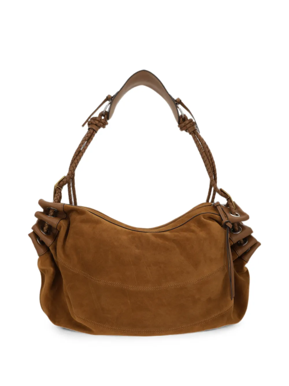 ISABEL MARANT Medium Maia suède schoudertas met gevlochten bandje Bruin