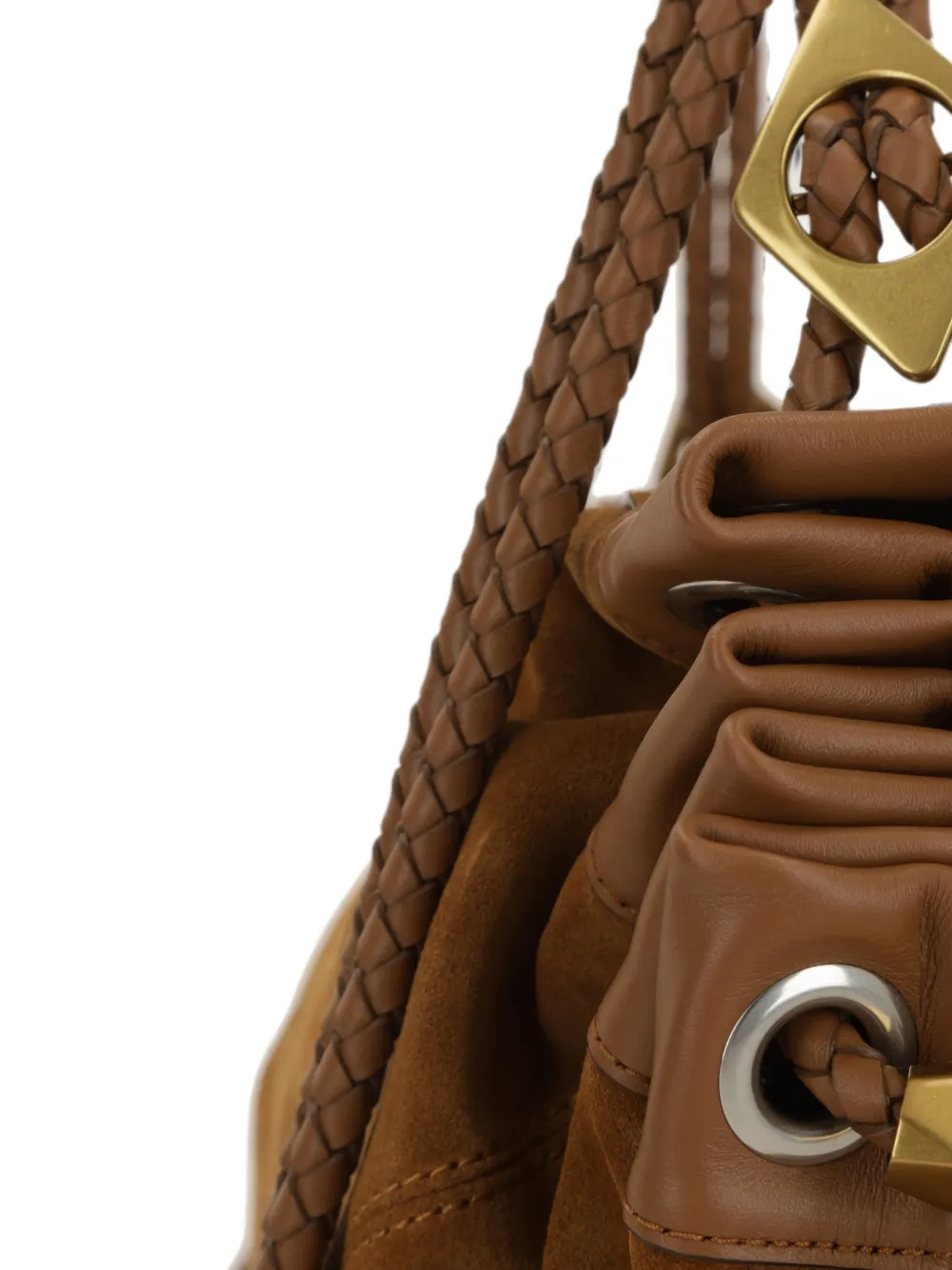 ISABEL MARANT Medium Maia suède schoudertas met gevlochten bandje Bruin