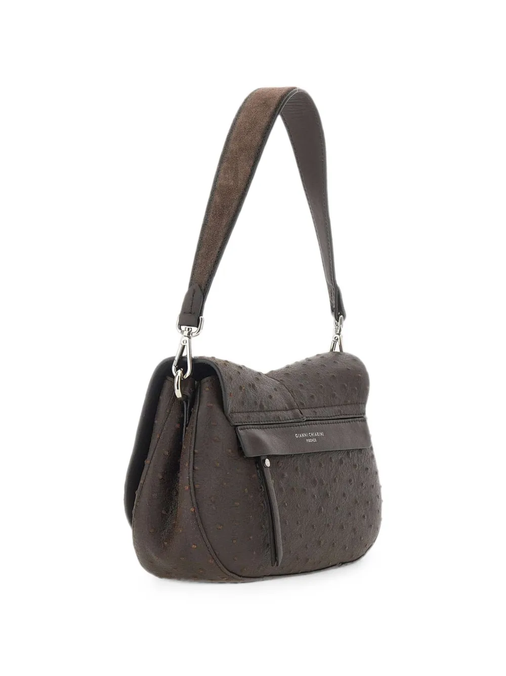 GIANNI CHIARINI Medium Helena Round schoudertas met struisvogel-effect Bruin