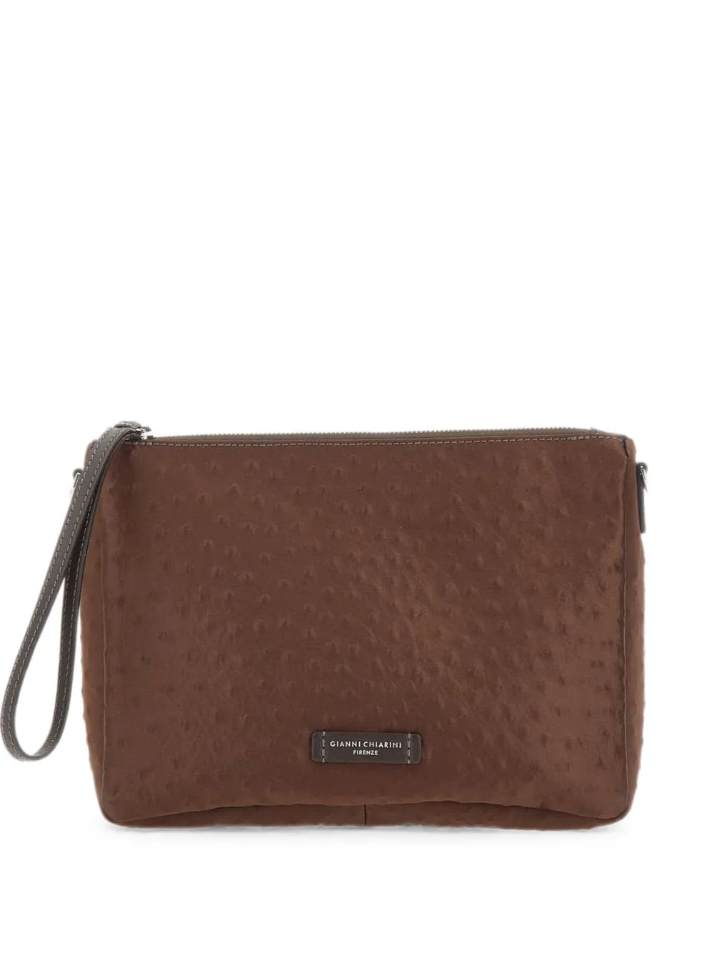 GIANNI CHIARINI Nora Pouch ostrich-effect clutch bag - Marrone
