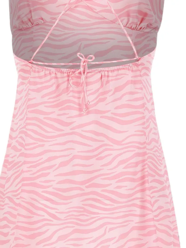 pink zebra mini dress Poplar Hot Pink High Neck Skater Flare Mini Dress Naked Zebra