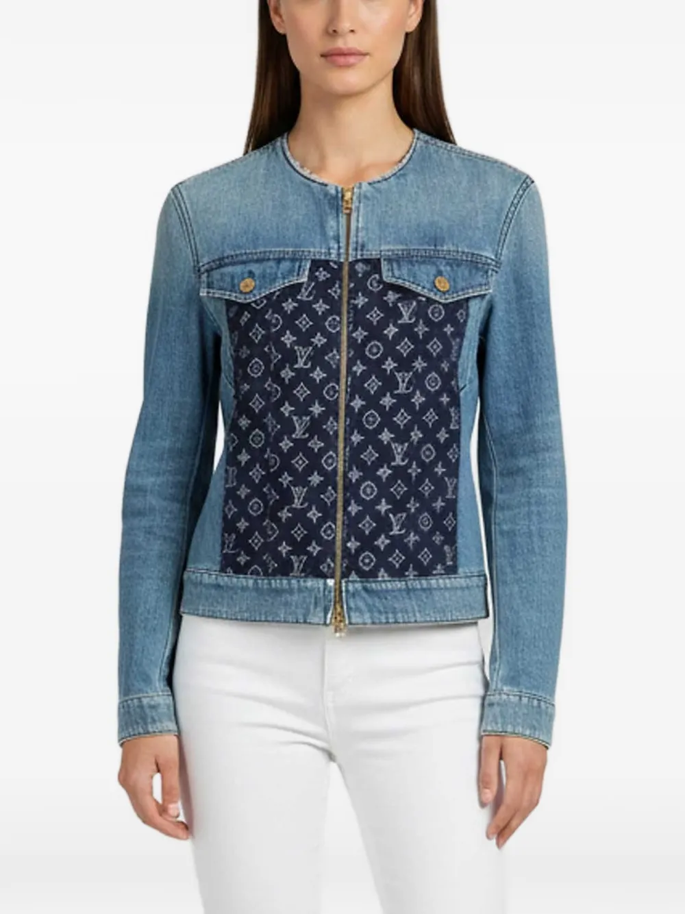 Louis Vuitton Pre-Owned Monogram zip-up denim jacket - Blu