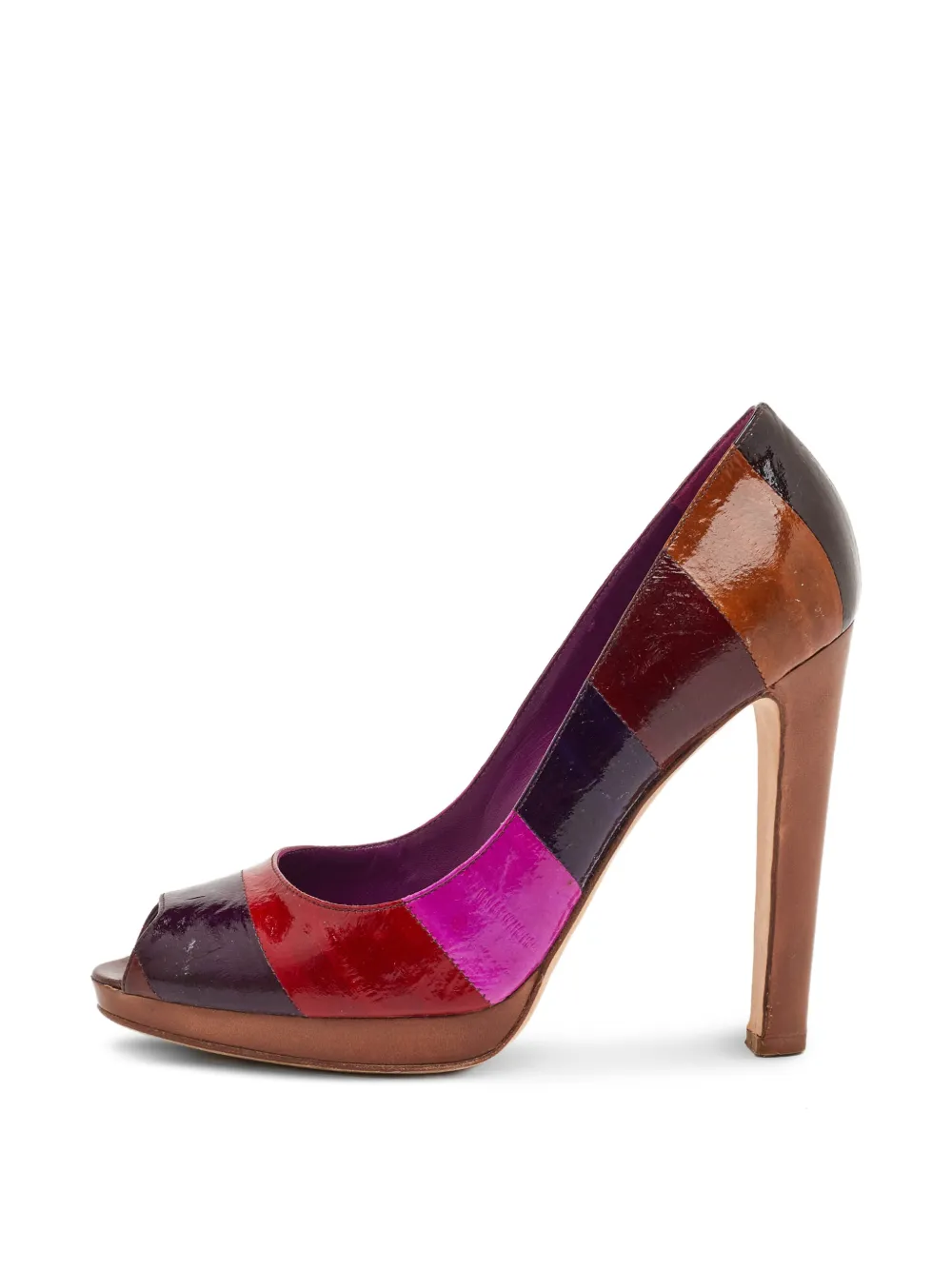 Sergio Rossi striped leather peep-toe pumps - Marrone