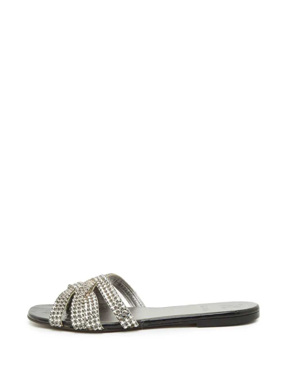 Gina croc-embossed crystal-embellished flat sandals - Schwarz
