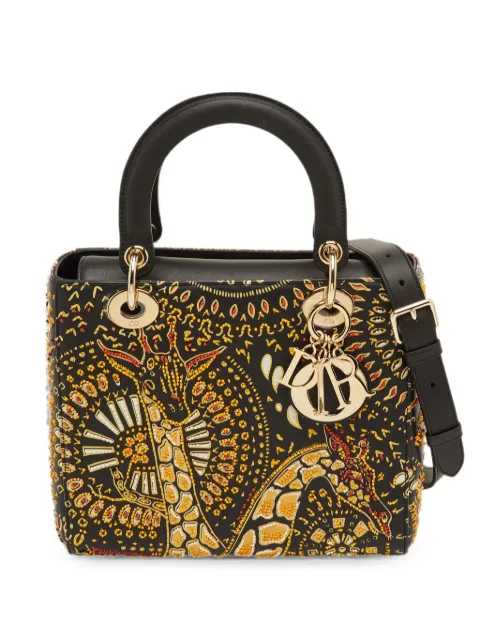 Christian Dior Pre-Owned 2019 Lady Dior animals embroidered tote bag