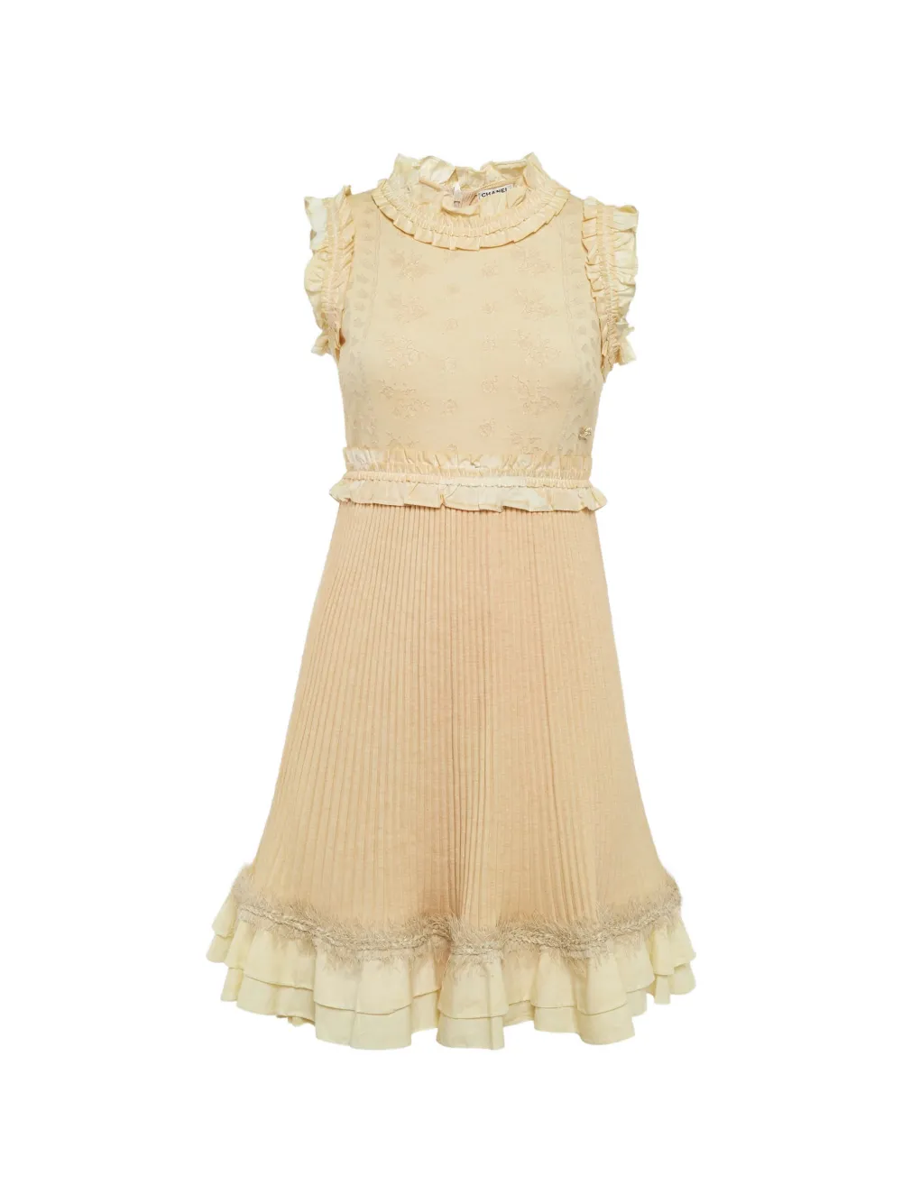 CHANEL Pre-Owned rib-knitted fringed-trim mini dress - Toni neutri