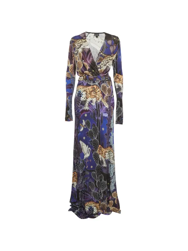 just cavalli maxi dress Just Cavalli Vintage Printed faux-wrap Maxi Dress | Purple