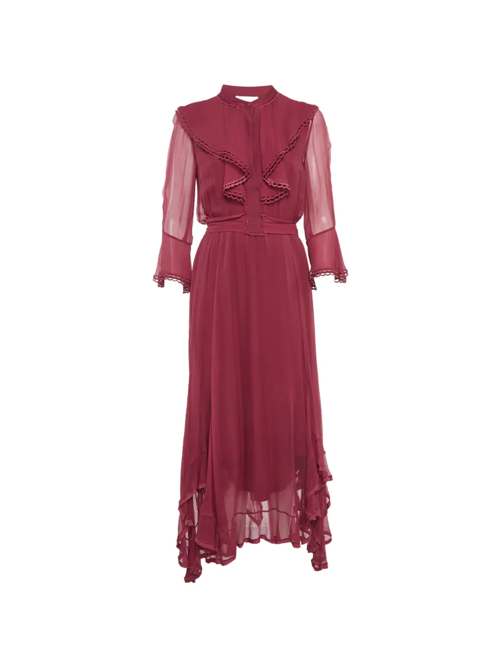 Chloé Pre-Owned long-sleeve ruffled silk asymmetrical dress - Rosso