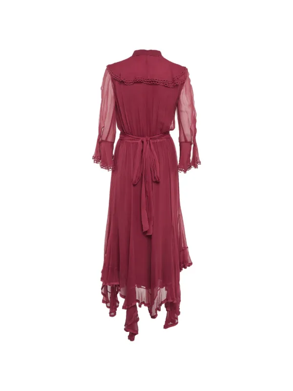 red asymmetrical ruffle dress Chloé Pre-Owned long-sleeve Ruffled Silk | Color:Terracotta Rithum Sexy Birthday Dresses |