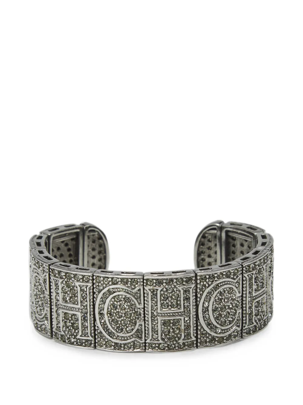 Carolina Herrera Vintage CH crystal-embellished cuff bracelet - Argento