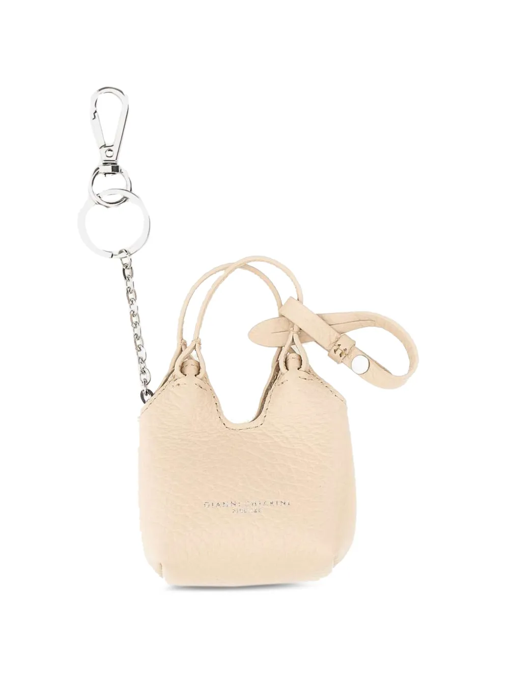GIANNI CHIARINI Dua hammered-leather keyring - Nude