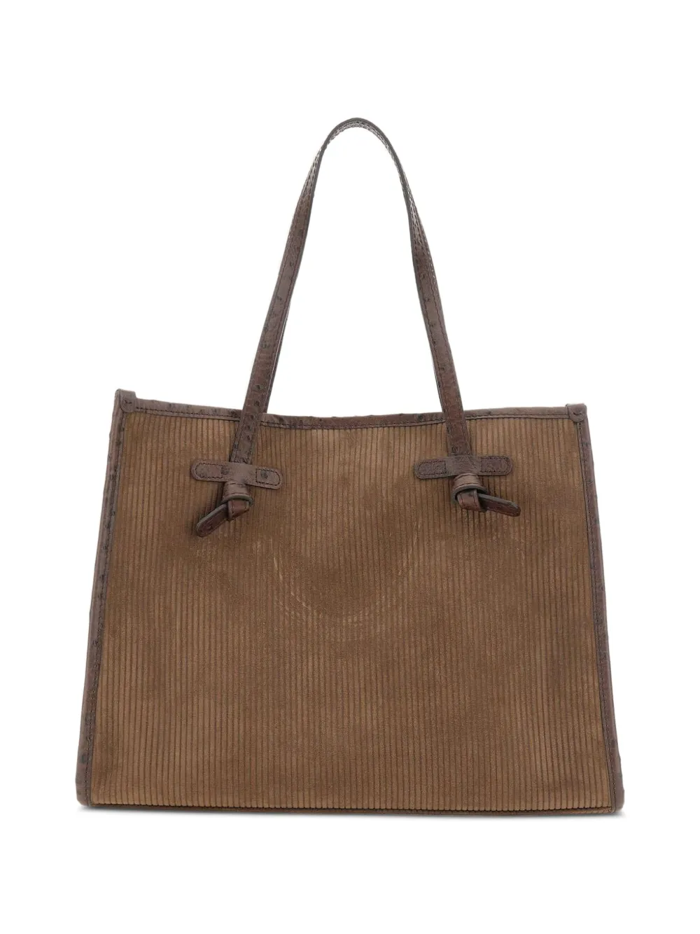 MARCELLA CLUB large Marcella ostrich-effect-detail shoulder bag - Marrone